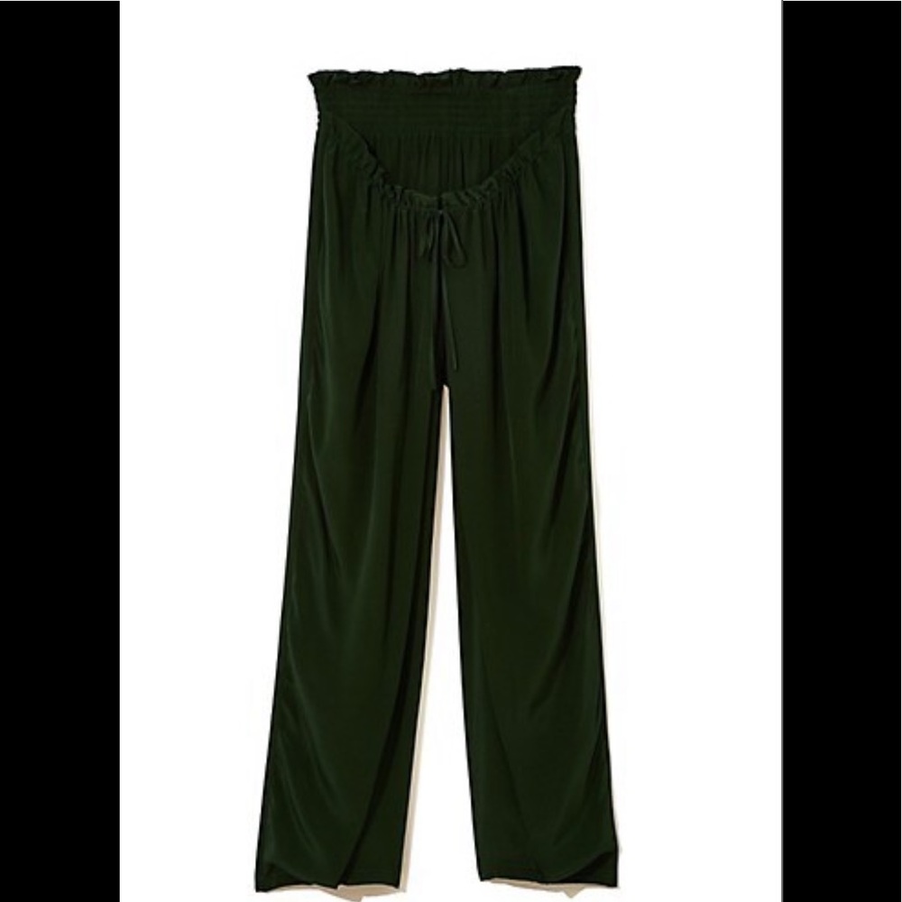 Sea Solange Dark Green Smocked-Waist Silk Pants